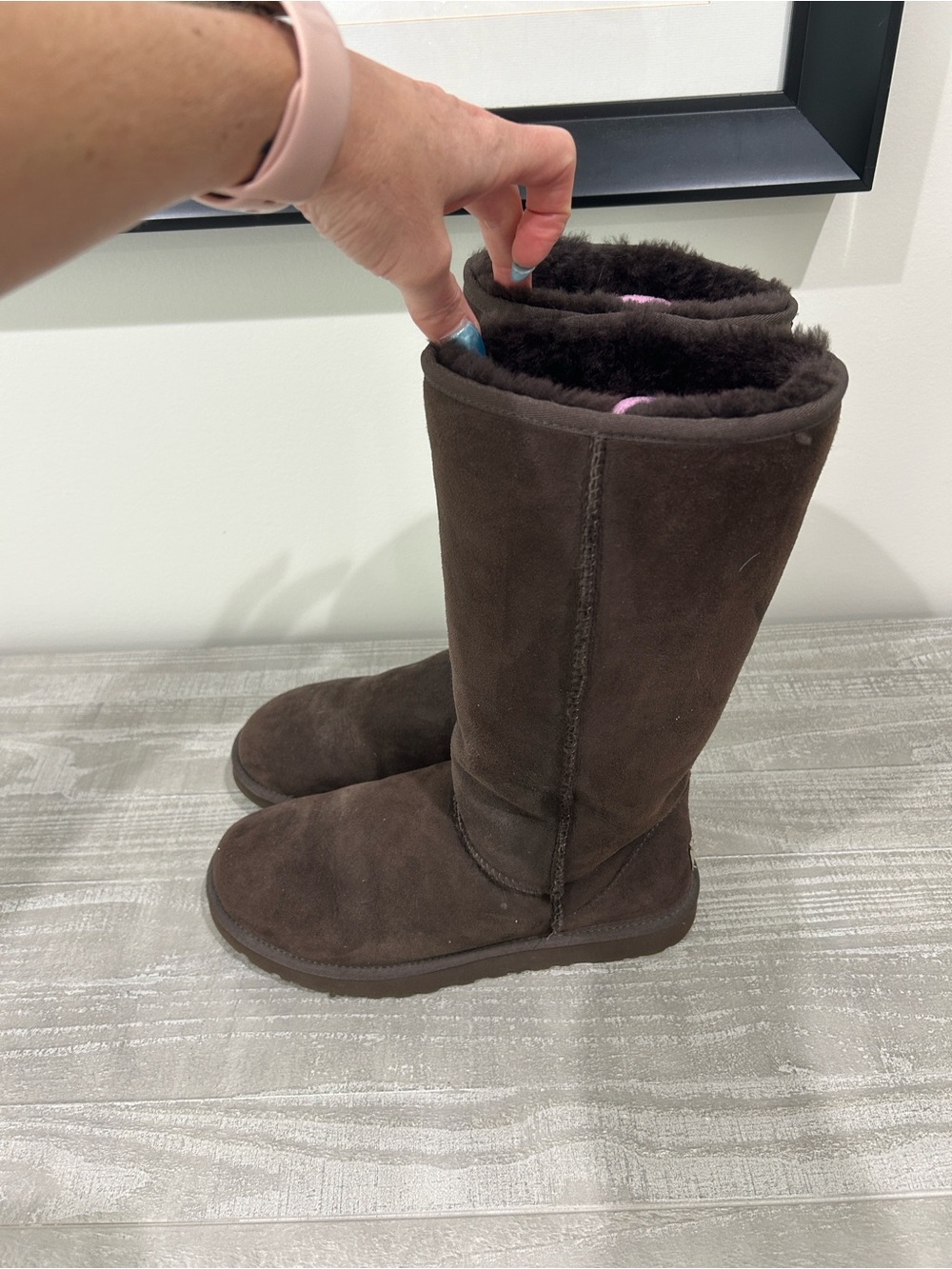 UGG Tall Chocolate Brown Suede Shearling Boots - Women